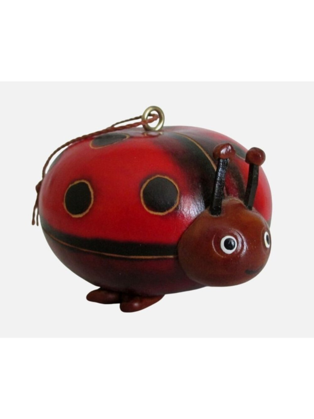 Ladybug Gourd Ornament With Hanging Loop - Rustic Folk Art Style